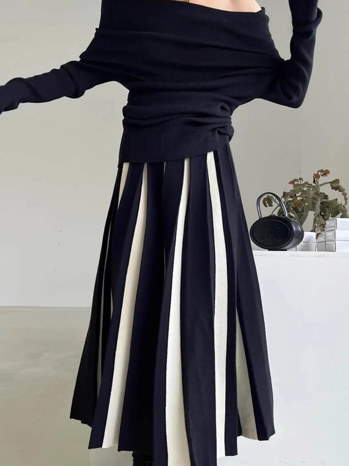 COMMENSE Color Block Knit Midi Skirt* Skirts|Knitwear