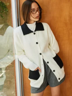 COMMENSE Color Block Lapel Oversize Cardigan* Cardigans|Sweaters & Cardigans
