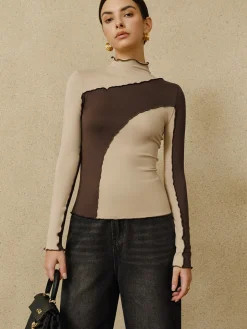 COMMENSE Color Block Lettuce Trim Jersey Top* T-shirts|Tops
