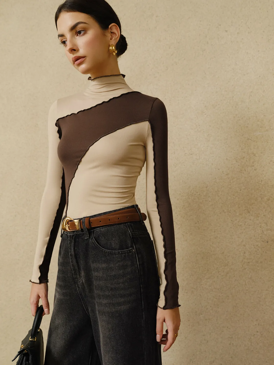 COMMENSE Color Block Lettuce Trim Jersey Top* T-shirts|Tops