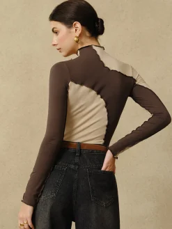 COMMENSE Color Block Lettuce Trim Jersey Top* T-shirts|Tops