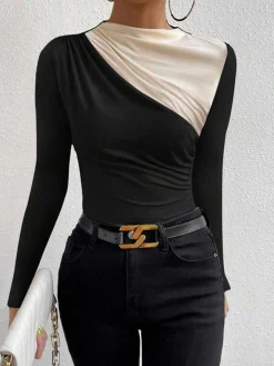 COMMENSE Color Block Long Sleeve T-Shirt* T-shirts|Tops