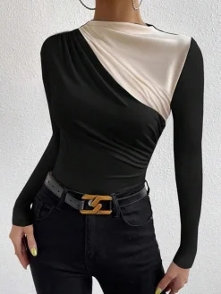 COMMENSE Color Block Long Sleeve T-Shirt* T-shirts|Tops