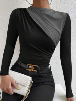 COMMENSE Color Block Long Sleeve T-Shirt* T-shirts|Tops