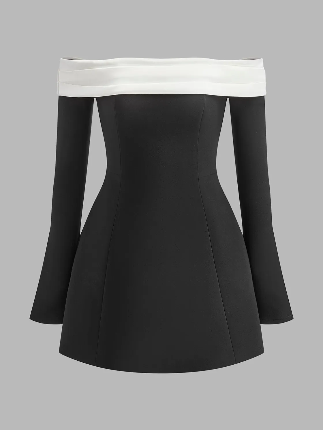 COMMENSE Color Block Off-Shoulder Bell Sleeve Dress* Casual Dresses|Work Dresses