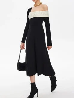 COMMENSE Color Block One-Shoulder Sweater Dress* Black Dresses|Sweater Dresses