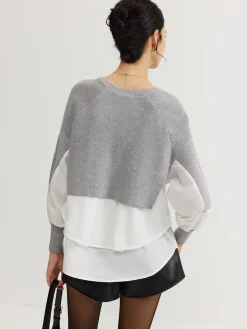 COMMENSE Color Block Panel Knit Top* Sweater Tops|Sweaters & Cardigans