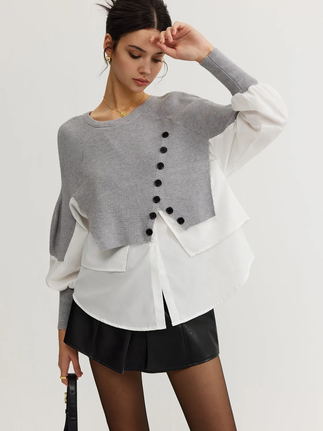 COMMENSE Color Block Panel Knit Top* Sweater Tops|Sweaters & Cardigans