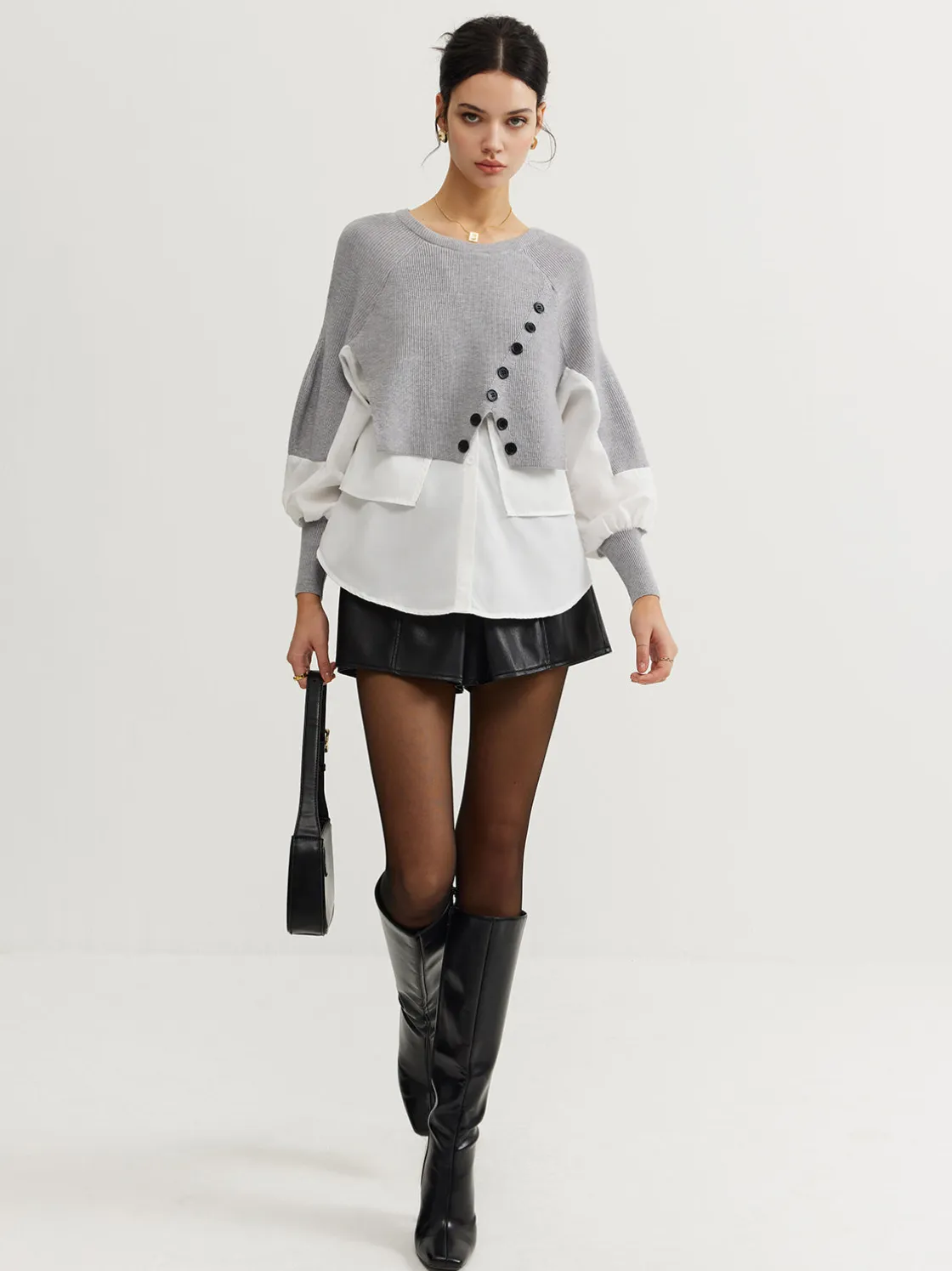 COMMENSE Color Block Panel Knit Top* Sweater Tops|Sweaters & Cardigans