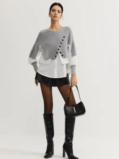COMMENSE Color Block Panel Knit Top* Sweater Tops|Sweaters & Cardigans
