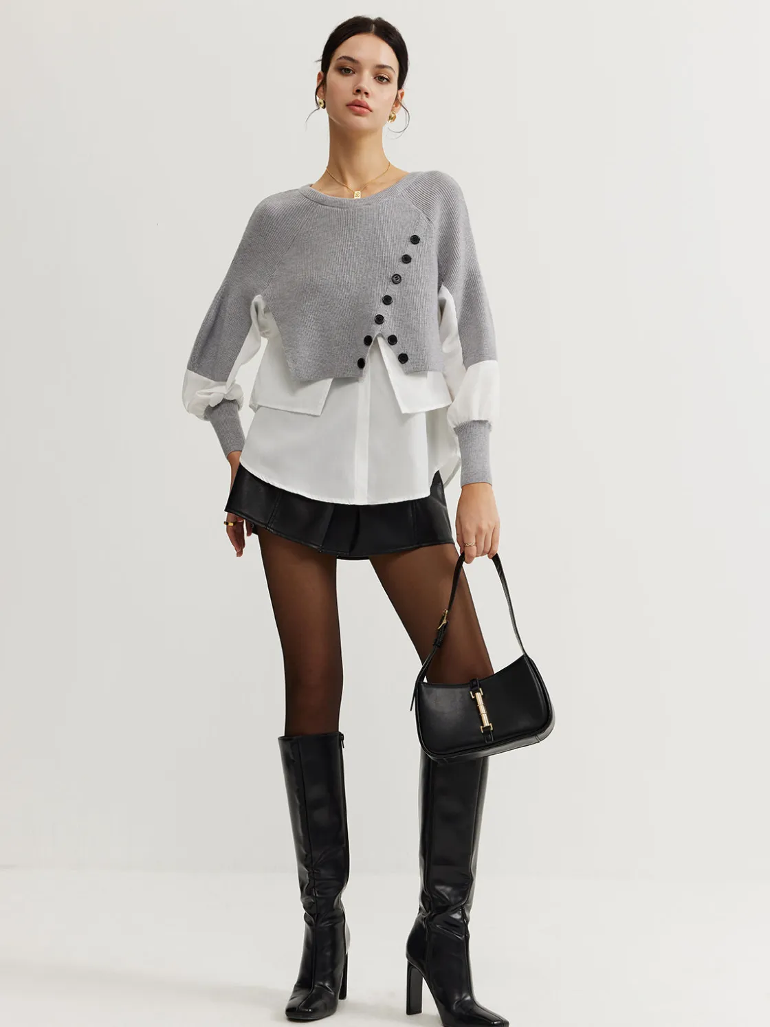 COMMENSE Color Block Panel Knit Top* Sweater Tops|Sweaters & Cardigans
