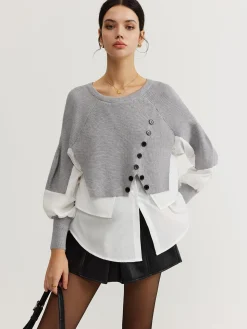 COMMENSE Color Block Panel Knit Top* Sweater Tops|Sweaters & Cardigans