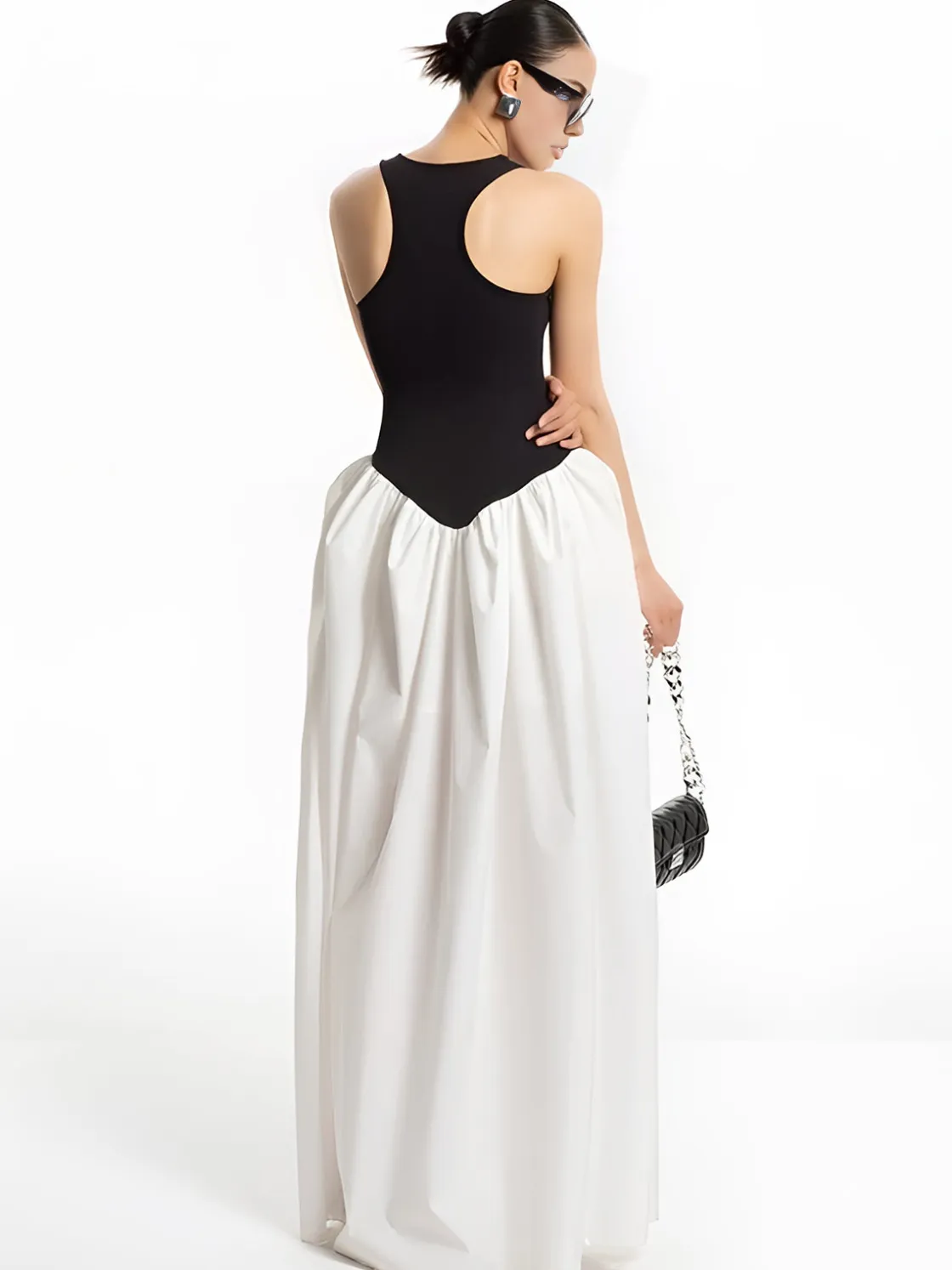 COMMENSE Color Block Panel Pockets Dress* White Dresses|Casual Dresses