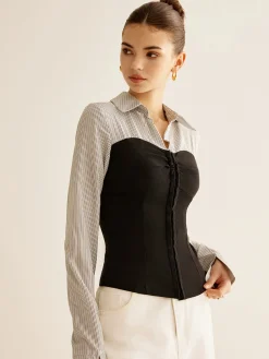 COMMENSE Color Block Panel Polo Blouse* Blouses & Shirts|Tops