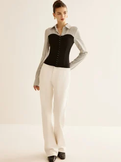 COMMENSE Color Block Panel Polo Blouse* Blouses & Shirts|Tops