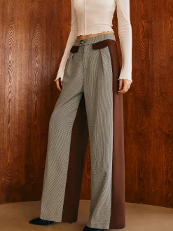 COMMENSE Color Block Plaid Straight Pants* Pants|Matching Sets