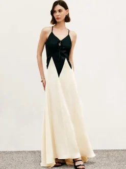 COMMENSE Color Block Pleated Cutout Cami Long Dress* Cocktail & Party Dresses|Summer Dresses