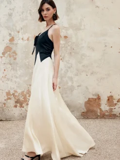 COMMENSE Color Block Pleated Cutout Cami Long Dress* Cocktail & Party Dresses|Summer Dresses