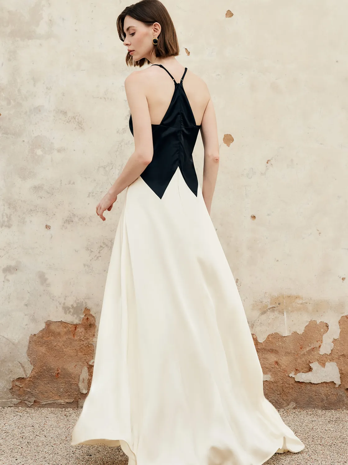COMMENSE Color Block Pleated Cutout Cami Long Dress* Cocktail & Party Dresses|Summer Dresses