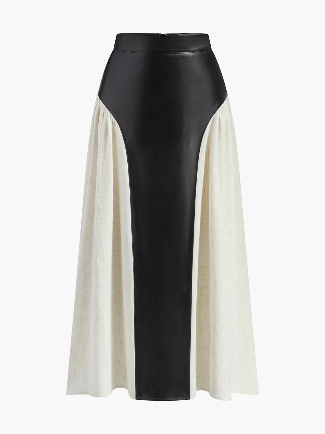 COMMENSE Color Block Pleated Faux Leather Panel Skirt* Skirts|Bottoms