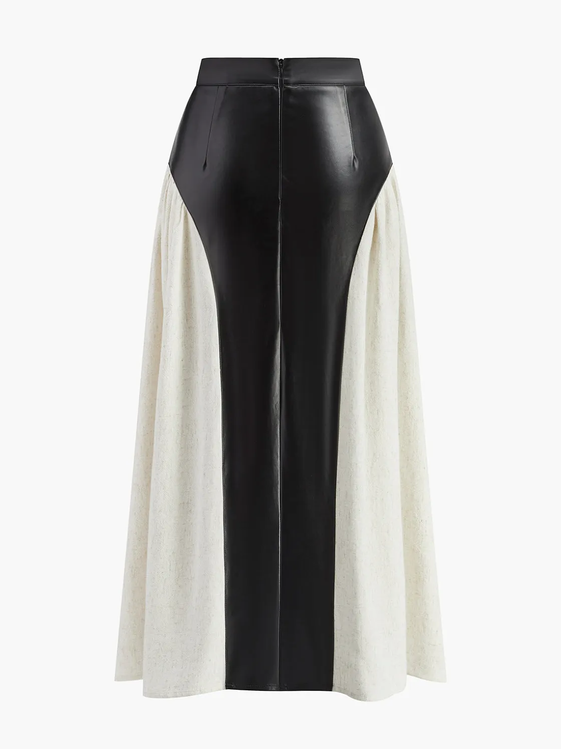 COMMENSE Color Block Pleated Faux Leather Panel Skirt* Skirts|Bottoms