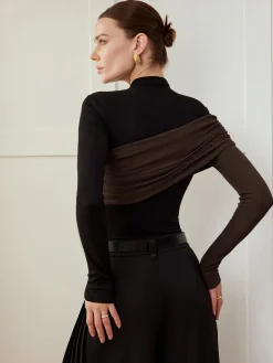 COMMENSE Color Block Pleated Jersey Slim Top* T-shirts|Tops