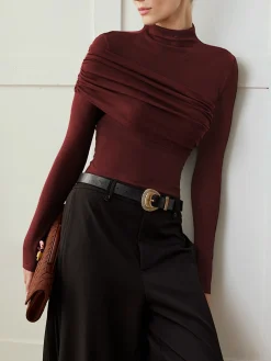 COMMENSE Color Block Pleated Jersey Slim Top* T-shirts|Tops