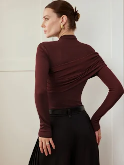 COMMENSE Color Block Pleated Jersey Slim Top* T-shirts|Tops