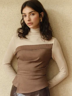 COMMENSE Color Block Pleated Panel Shirt* Blouses & Shirts|Tops