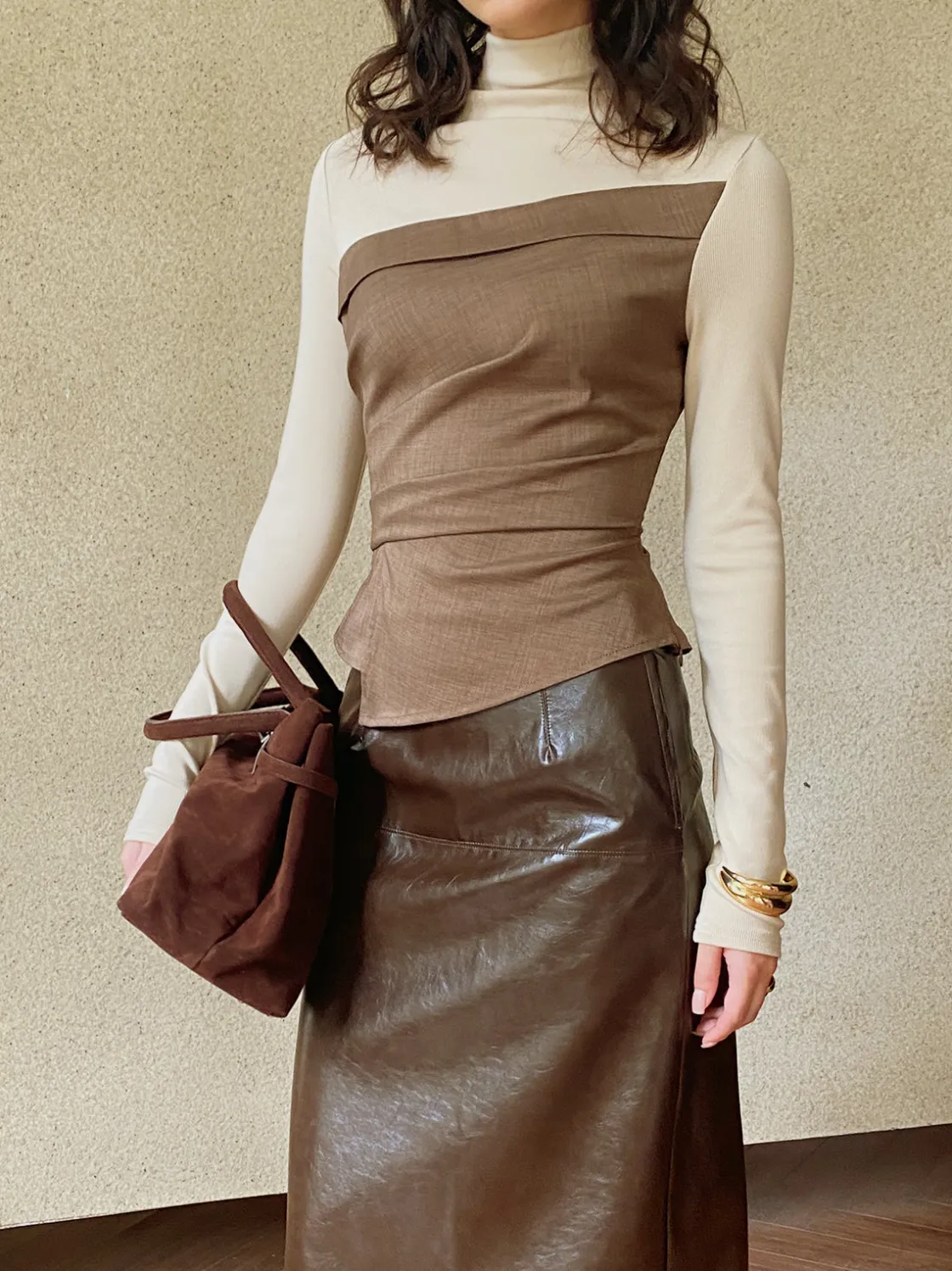 COMMENSE Color Block Pleated Panel Shirt* Blouses & Shirts|Tops