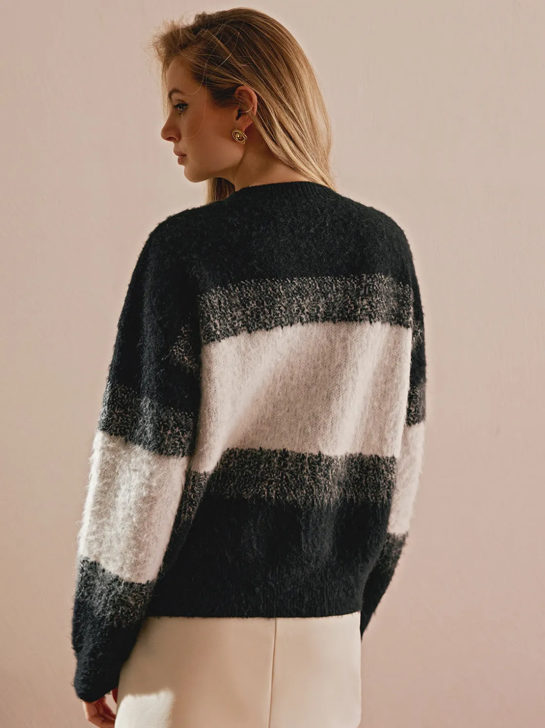 COMMENSE Color Block Pullover Short Sweater* Sweater Tops|Sweaters & Cardigans