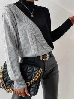 COMMENSE Color Block Pullover Sweater* Sweater Tops|Sweaters & Cardigans