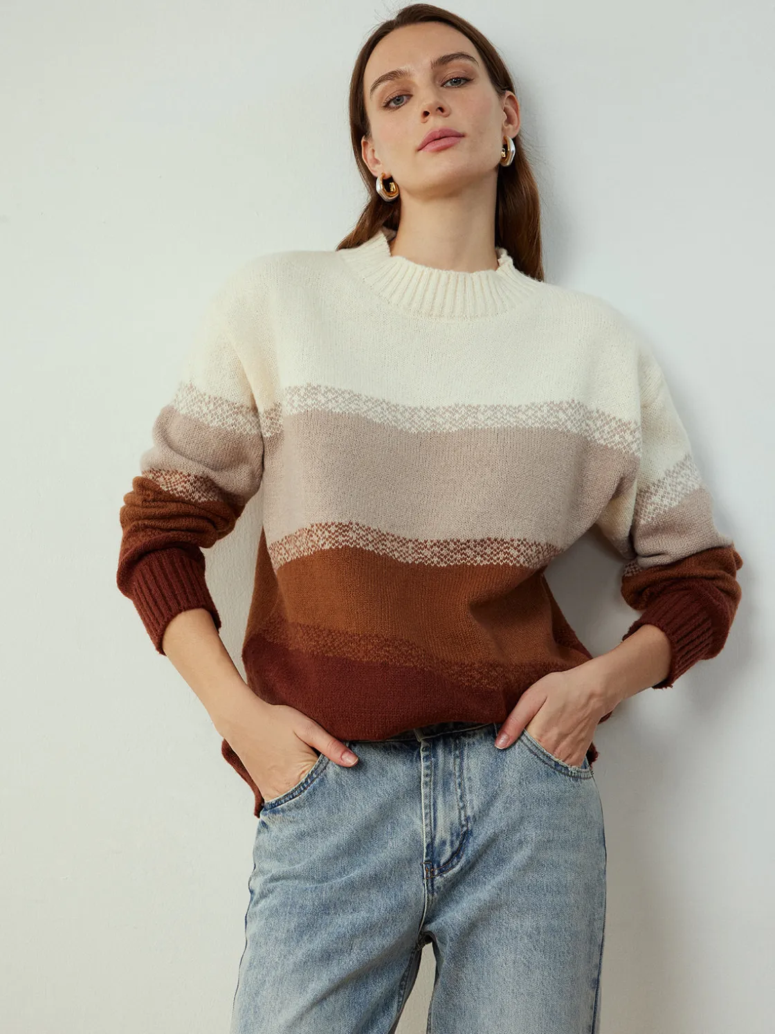 COMMENSE Color Block Shift Pullover Sweater* Sweater Tops|Sweaters & Cardigans
