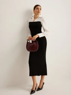 COMMENSE Color Block Skinny Lapel Dress* Black Dresses|Work Dresses