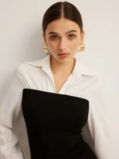 COMMENSE Color Block Skinny Lapel Dress* Black Dresses|Work Dresses