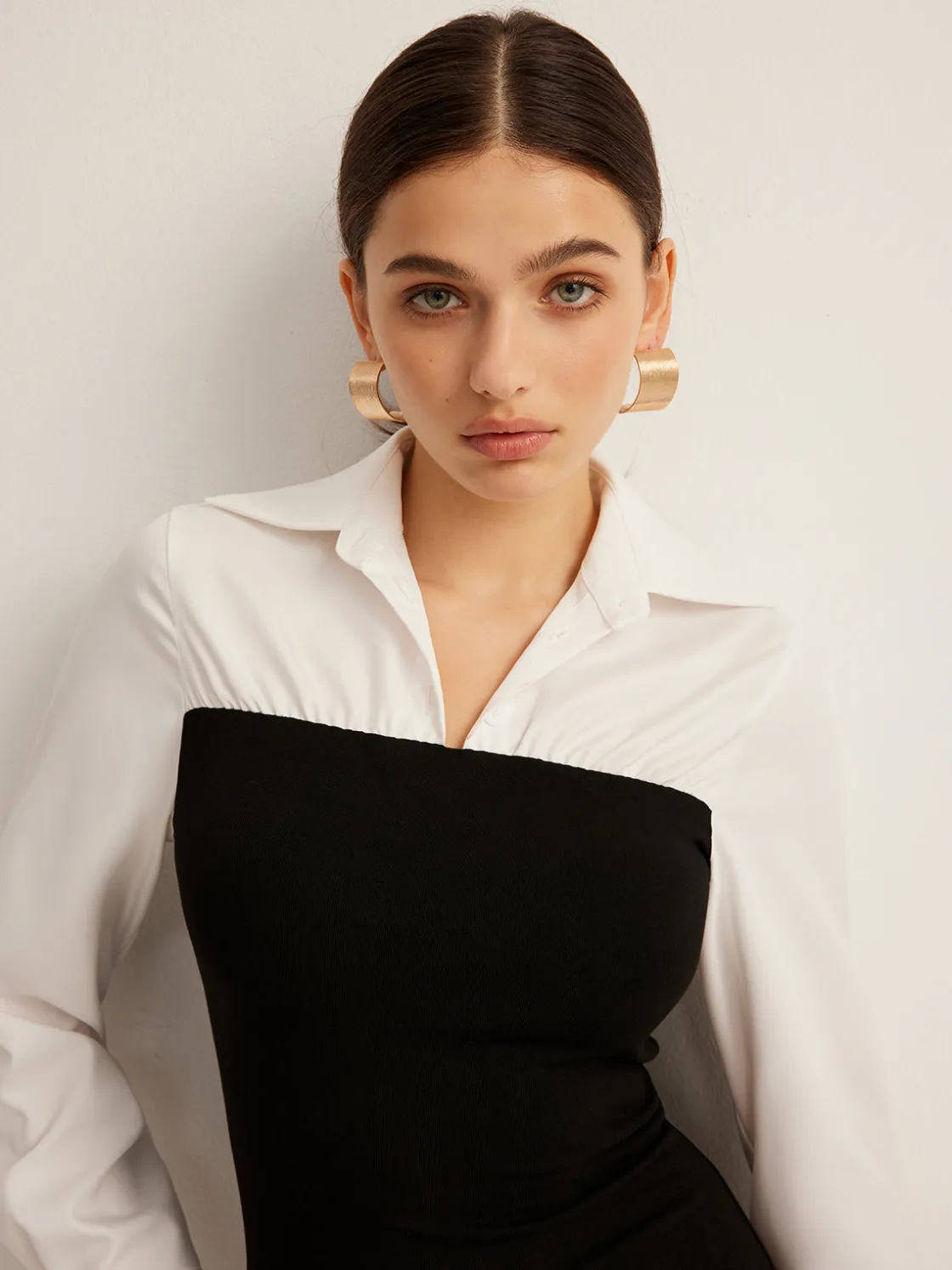 COMMENSE Color Block Skinny Lapel Dress* Black Dresses|Work Dresses