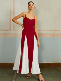 COMMENSE Color Block Spaghetti Strap Long Dress* Black Dresses|Casual Dresses