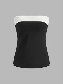 COMMENSE Color Block Split Strapless Corset* Tops