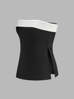 COMMENSE Color Block Split Strapless Corset* Tops