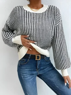 COMMENSE Color Block Striped Knit Top* Sweater Tops|Sweaters & Cardigans