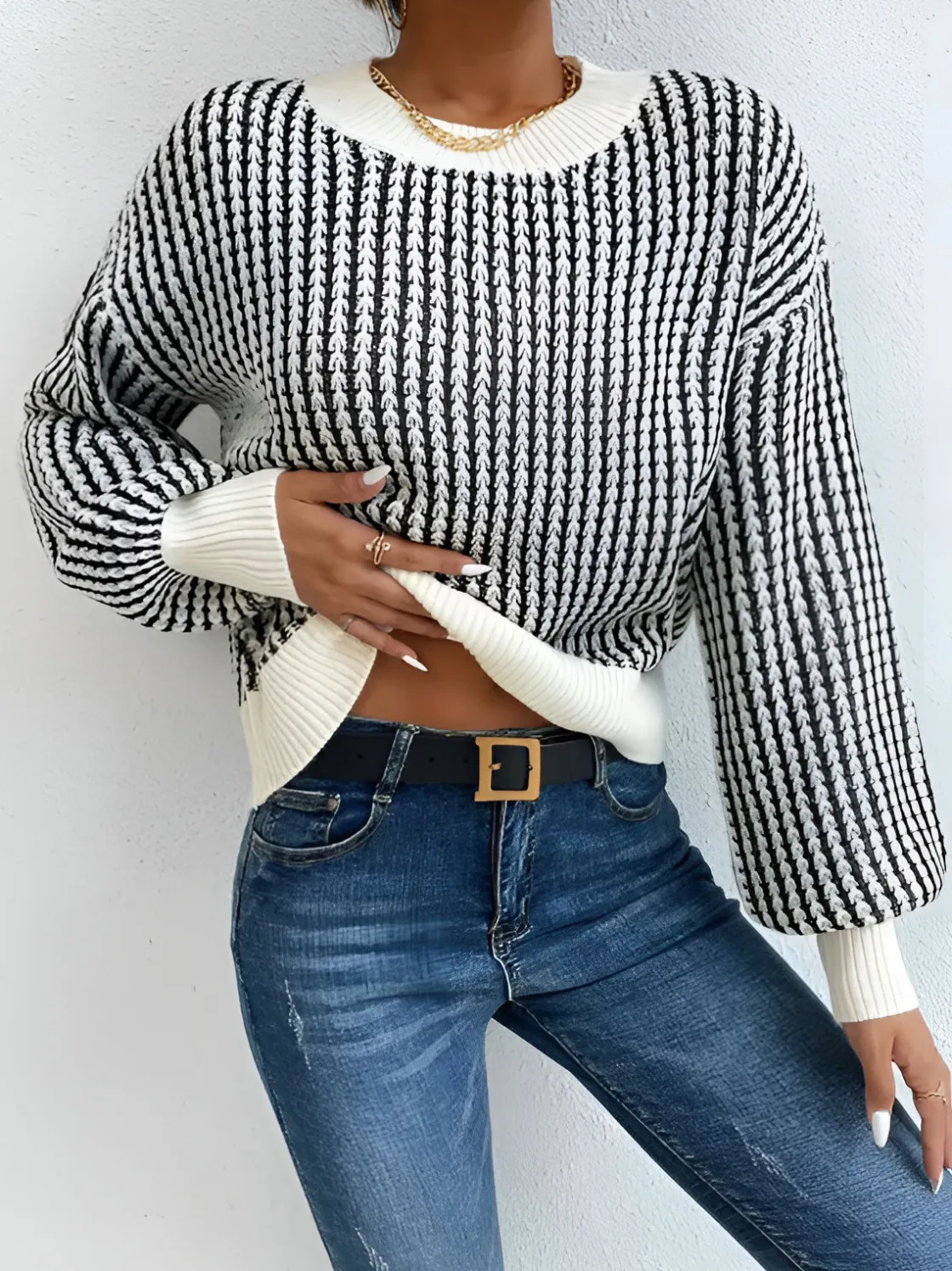 COMMENSE Color Block Striped Knit Top* Sweater Tops|Sweaters & Cardigans