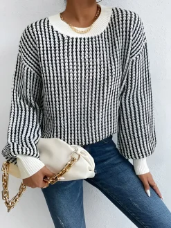 COMMENSE Color Block Striped Knit Top* Sweater Tops|Sweaters & Cardigans