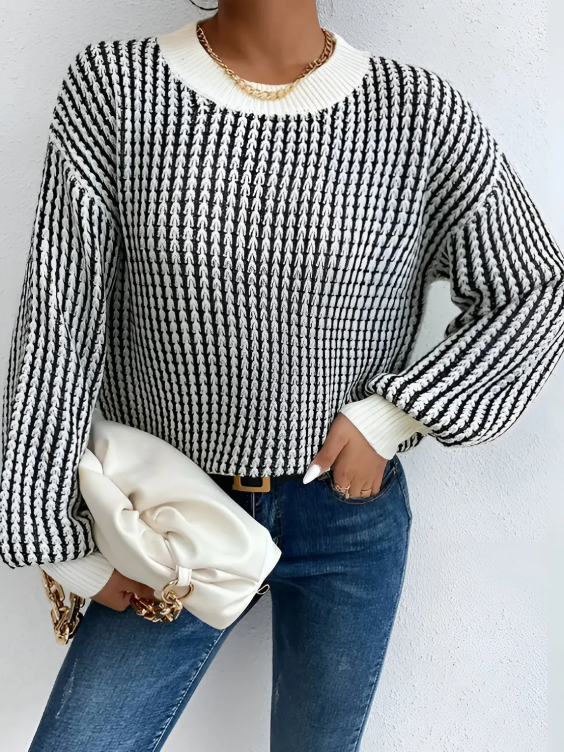 COMMENSE Color Block Striped Knit Top* Sweater Tops|Sweaters & Cardigans