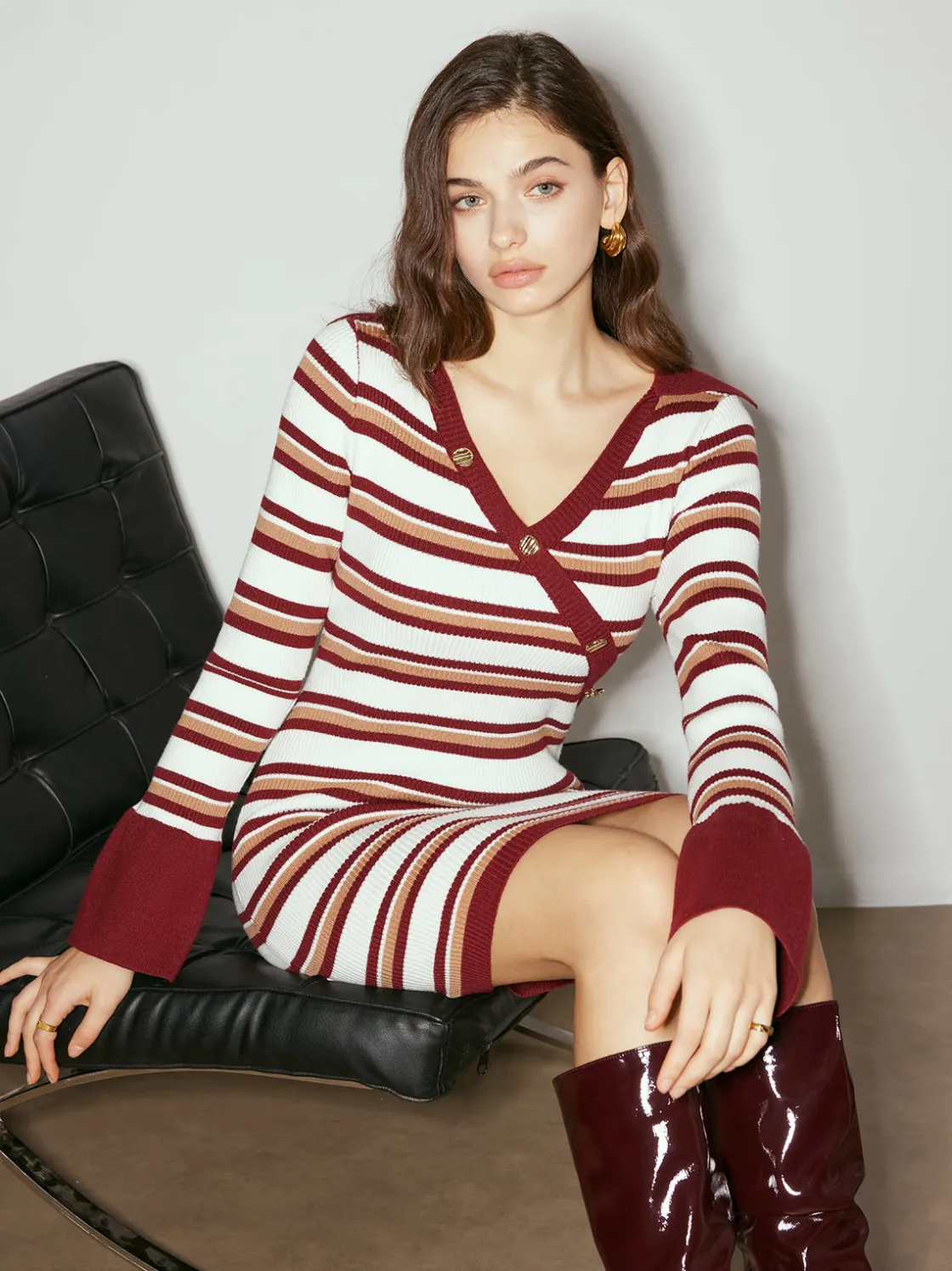 COMMENSE Color Block Striped Sweater Dress* Sweater Dresses|Sweater Dresses