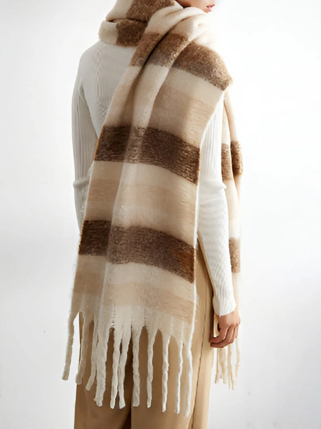 COMMENSE Color Block Striped Tassel Scarf* Accessories