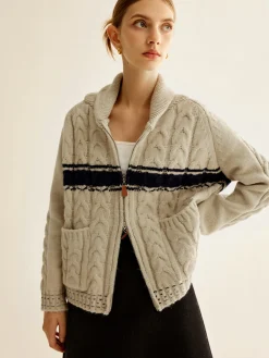 COMMENSE Color Block Twist Zipper Knit Outerwear* Sweater Tops|Outerwear