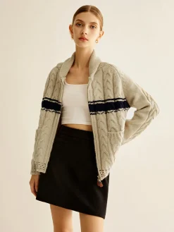 COMMENSE Color Block Twist Zipper Knit Outerwear* Sweater Tops|Outerwear