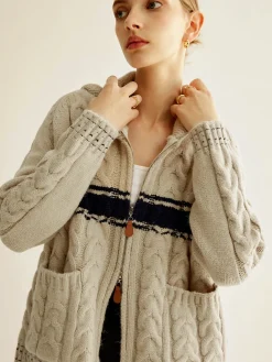 COMMENSE Color Block Twist Zipper Knit Outerwear* Sweater Tops|Outerwear