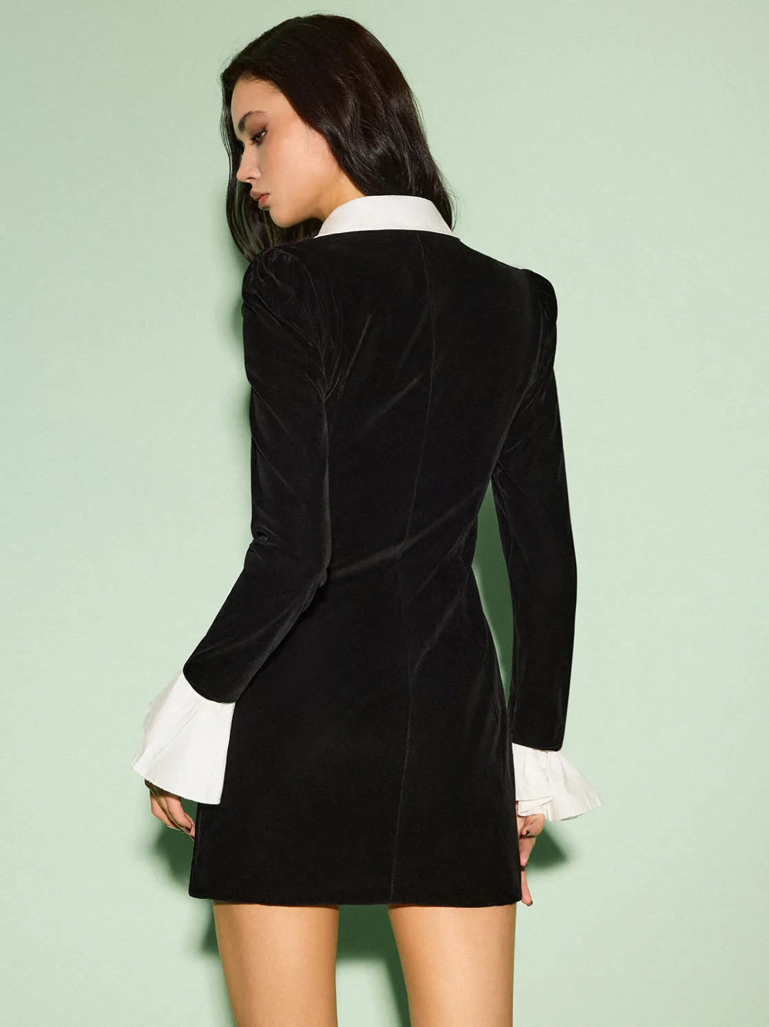 COMMENSE Color Block Velvet Zipper Dress* Black Dresses|Casual Dresses
