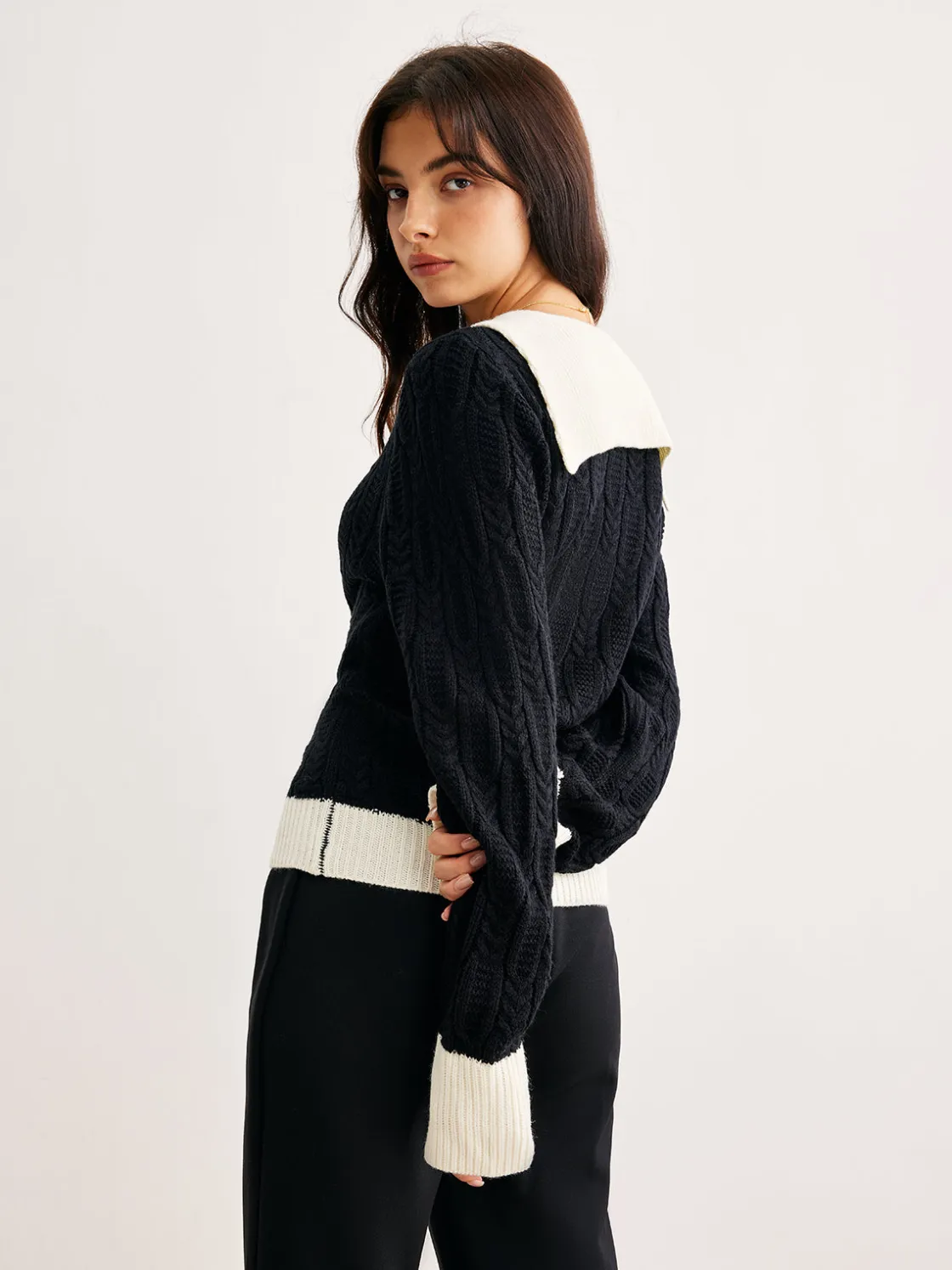 COMMENSE Color Block V-Neck Twist Sweater* Sweater Tops|Sweaters & Cardigans
